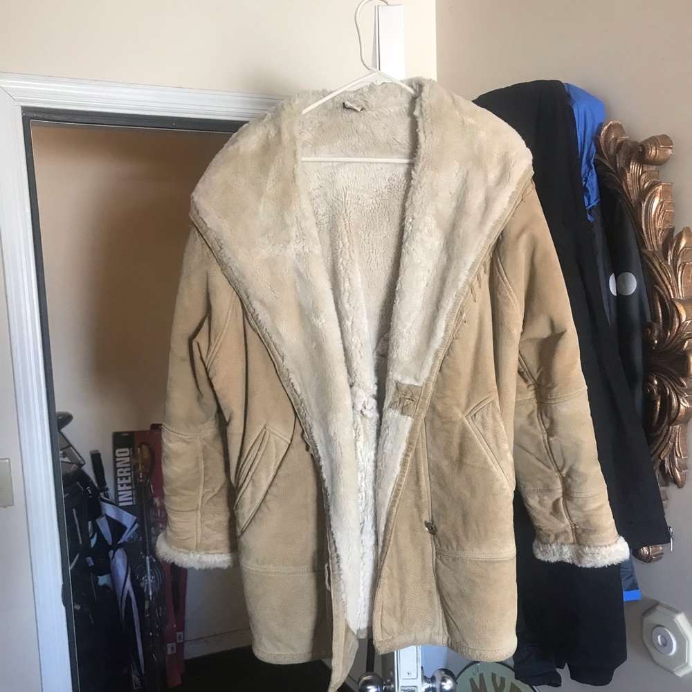 Leather shearling coat